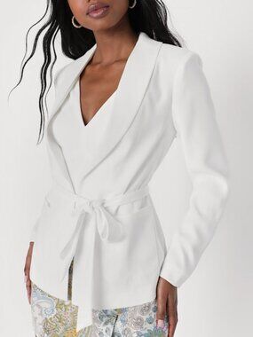 Lulus Powerful Presence Ivory Belted Blazer White - Size XS